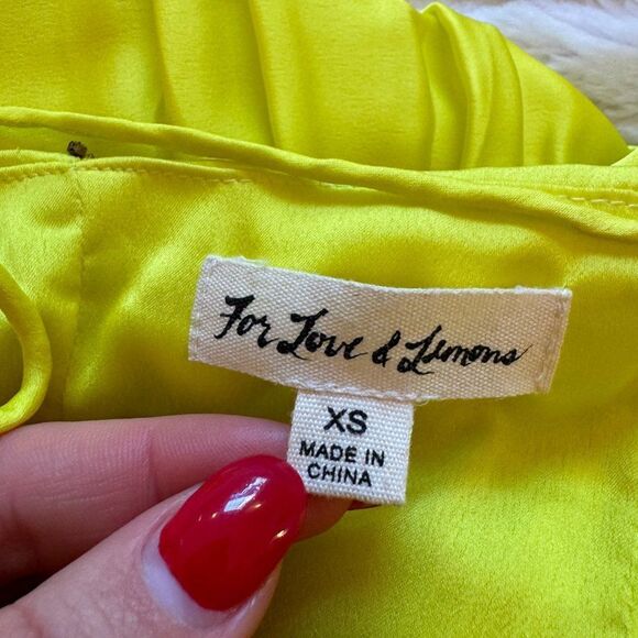 For Love and Lemons Yellow Satin Corset Ruched Crop Top with Rhinestones - Picture 12 of 13